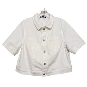 Talbots NWT White Denim Jacket Short Sleeve XL Petite Classic Cropped